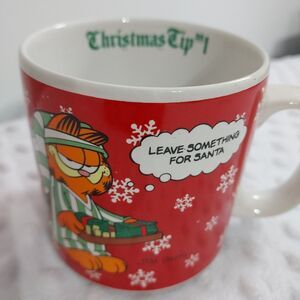 Vintage Garfield Christmas Coffee Mug 1978 Santa Tip Number One Hot Cocoa Cup